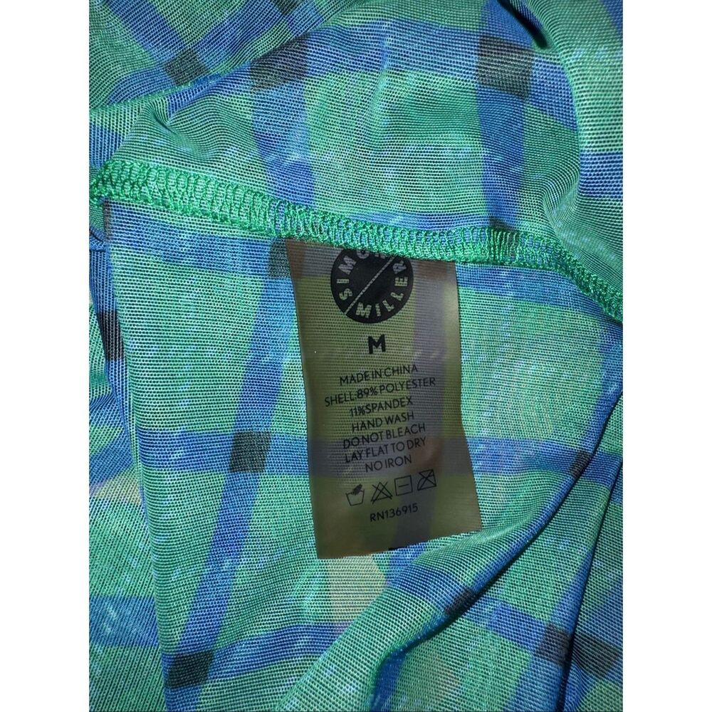 Simon Miller Sz M Kinny Ruched Plaid Mesh Midi Dress Anthropologie Green Blue - Picture 6 of 12